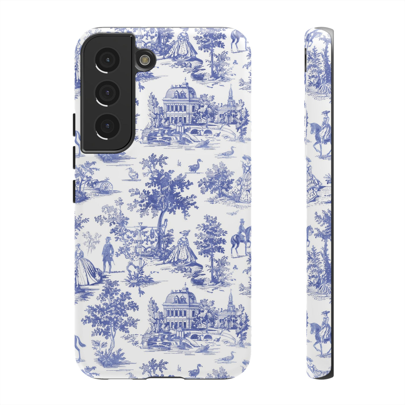 Premium Tough Blue French Toile Gift for Her Cute Phone Cases for Samsung and Iphone, 16, 15, 14, S24, S23, S22, S21, S20, Plus, Ultra, Pro