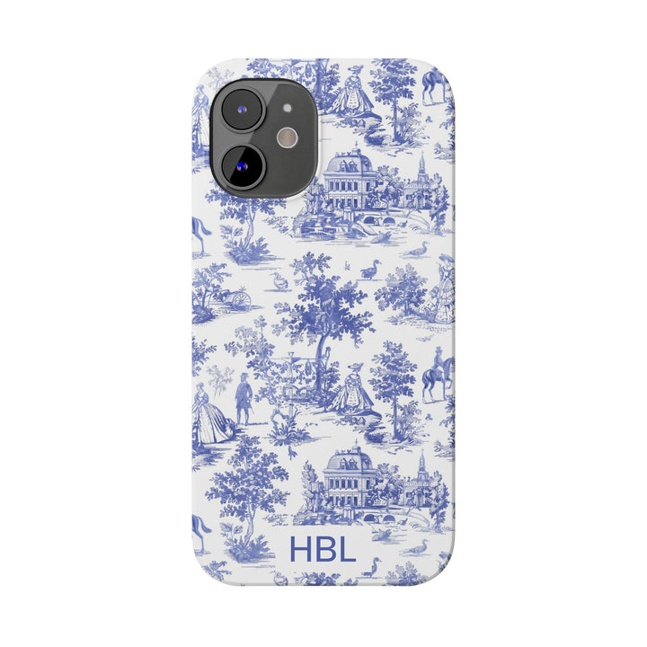 Slim Personalized Slim Blue Vintage French Toile Cute Phone Cases for Iphone 16 Pro Max | iPhone 15 Case | iPhone 15 Pro Max Case, Iphone 14, Iphone 14 Pro Max, Iphone 13 12 11 8 7 - Studio40ParkLane