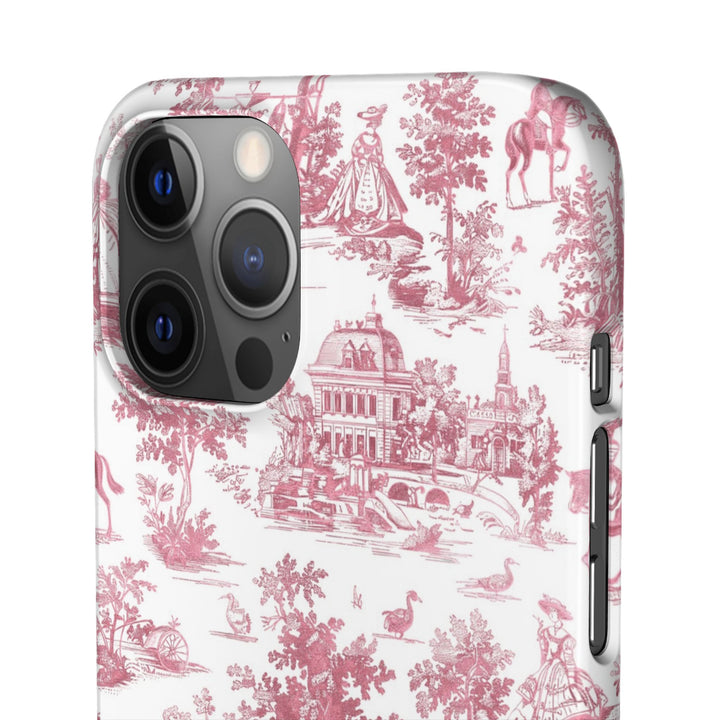 Sleek Snap Pink French Toile Cute Phone Case for iPhone 16 15 14 13 12 11 X Xs Max Xr Pro Plus Samsung Galaxy S24 S23 S22 S21 S20 Note Ultra