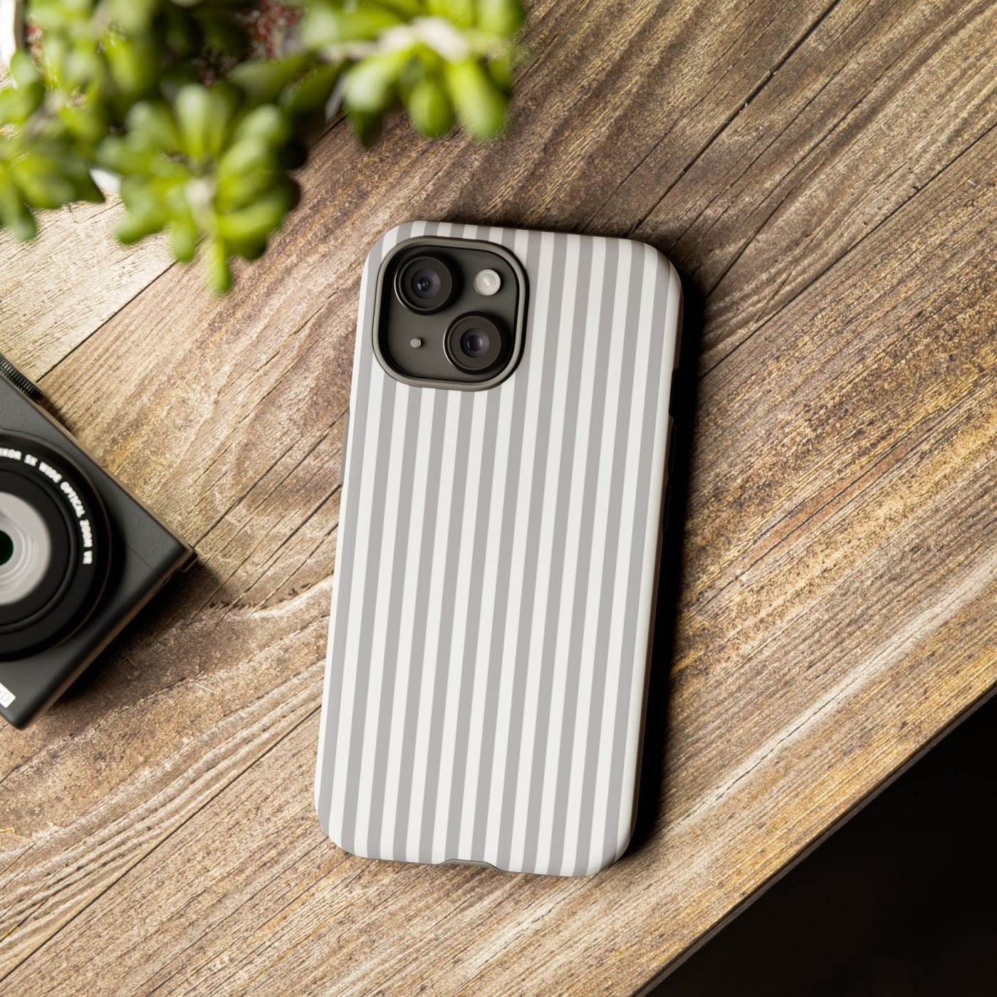 Tough Premium Ash Grey Stripes Phone Case Gift for Her - For Apple iPhone 16 Pro Max 16e iPhone 15 Pro iPhone Iphone 14 Plus 13 Pro 12 SE XR - Studio40ParkLane