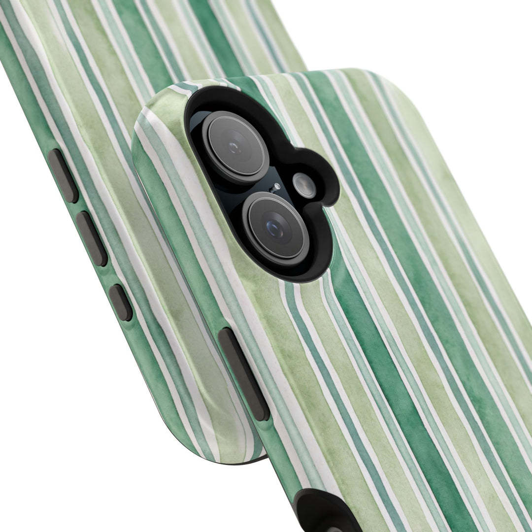 Aesthetic Tough Magsafe Green Stripes Watercolor Phone Case - For iPhone 17 Pro Max iPhone 16 Pro iPhone 15 Iphone 14 Plus 13 Pro 12 11 10 - Studio40ParkLane