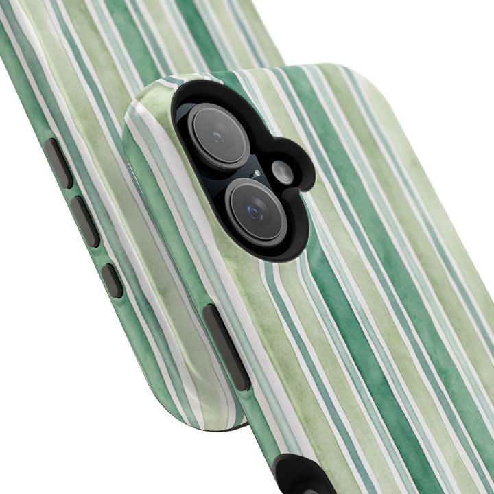 Aesthetic Tough Magsafe Green Stripes Watercolor Phone Case - For iPhone 17 Pro Max iPhone 16 Pro iPhone 15 Iphone 14 Plus 13 Pro 12 11 10 - Studio40ParkLane