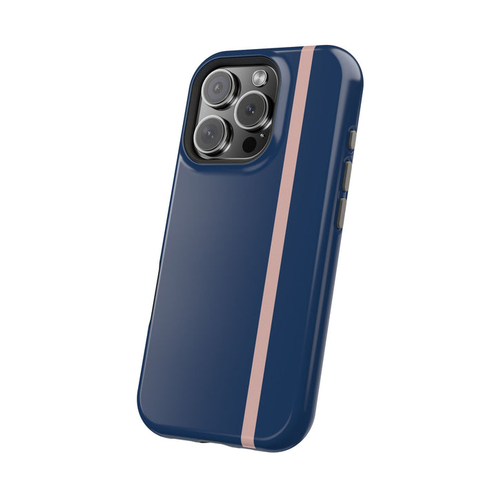 MagSafe Navy Blue Blush Pink Stripe Tough Phone Case iPhone 18 17 16 15 14 13 Pro Max Samsung Galaxy S26 Dual Layer Modern Luxury Cover - Studio40ParkLane