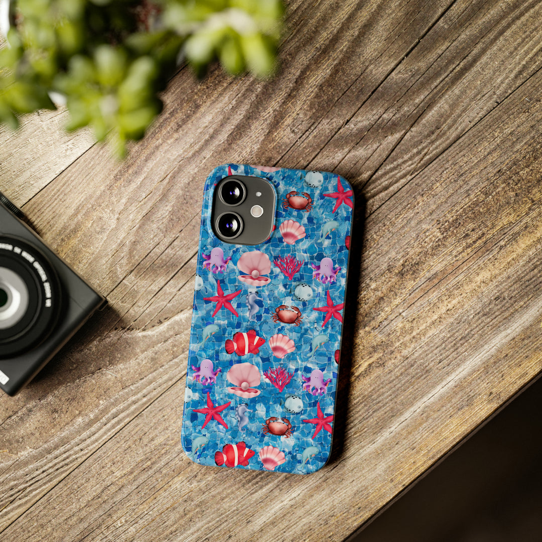 Slim Cute Phone Cases for Iphone - | iPhone 15 Case | iPhone 15 Pro Max Case, Iphone 14 Case, Iphone 14 Pro Max, Iphone 13, Blue Red Under Sea - Studio40ParkLane