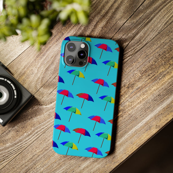 Slim Cute Phone Cases for Iphone - | iPhone 15 Case | iPhone 15 Pro Max Case, Iphone 14 Case, Iphone 14 Pro Max, Iphone 13, Colorful Beach Parasol Blue - Studio40ParkLane