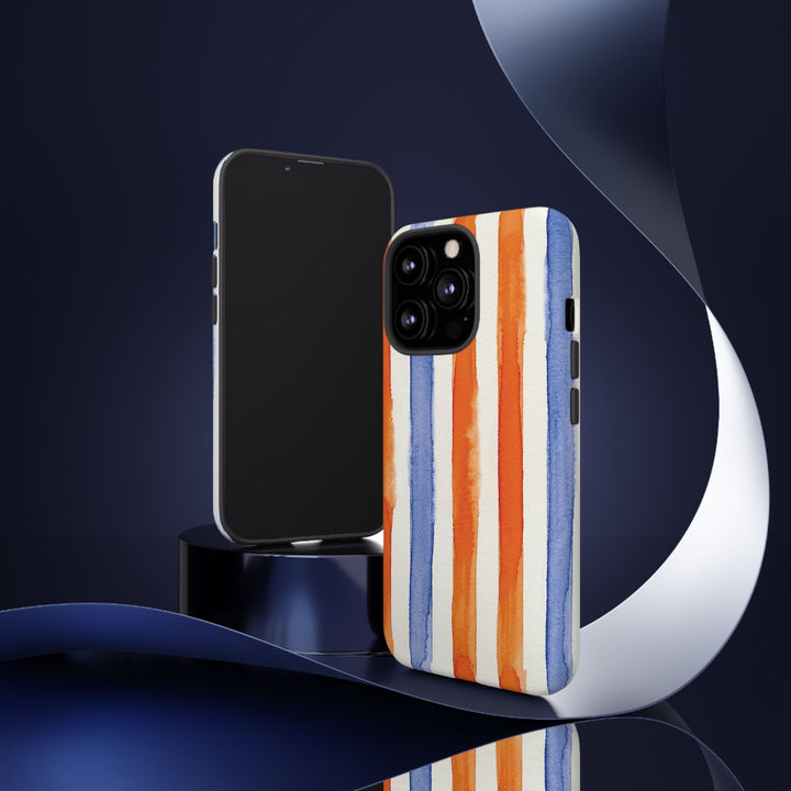 Tough Cute Blue Orange Stripes Phone Case, for IPhone 17 Pro Max | Iphone 17 Air, Iphone 16, IPhone 15, 14 13 12, Samsung Galaxy S26, S25, S24, S23 - Studio40ParkLane
