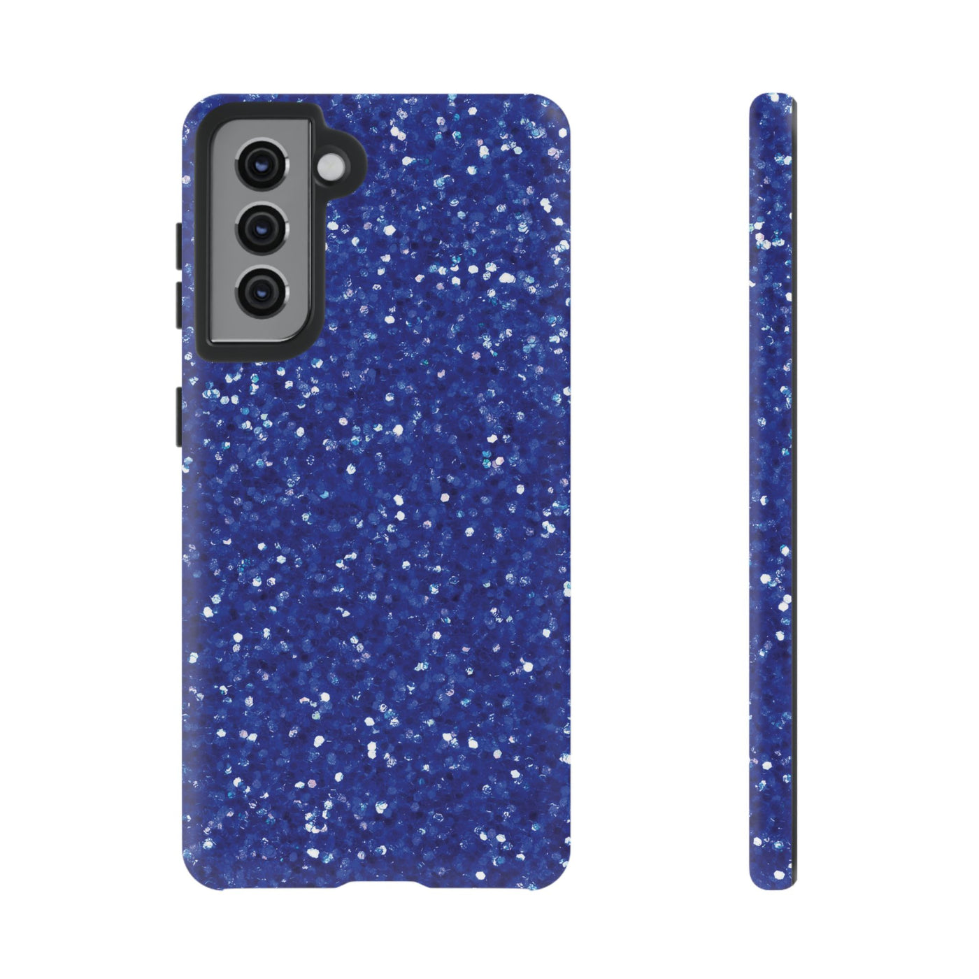 Chic Blue Faux Play on Glitter Effect Cute Phone Case, for IPhone 16 pro Max | Iphone 15, Iphone 14, IPhone 13 Case, 11 8 7, Samsung Galaxy S24, S23, S22, S21, 2 Layer Protection