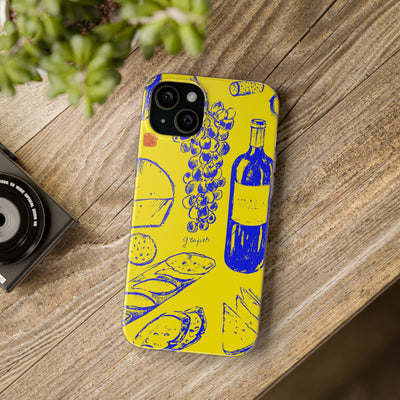 Cute Flexi Phone Cases, French Food Wine Yellow Blue, Compatible with Samsung Galaxy S23, Samsung S22, Samsung S21, Samsung S20, Galaxy S20 Ultra