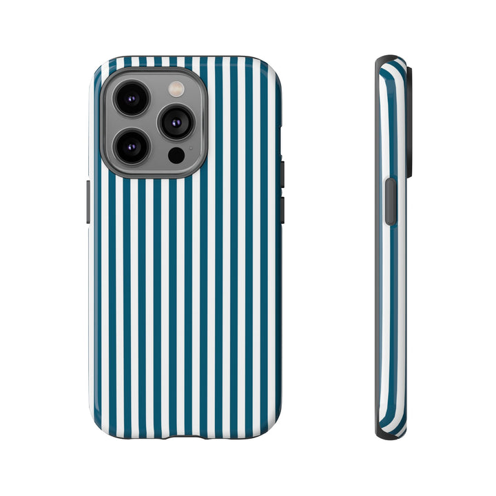 Tough Premium Teal Blue Stripes Phone Case Gift for Her - For Apple iPhone 16 Pro Max 16e iPhone 15 Pro iPhone Iphone 14 Plus 13 Pro 12 SE XR - Studio40ParkLane