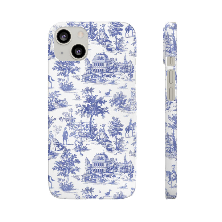 Sleek Snap Blue French Toile Cute Phone Case for iPhone 16 15 14 13 12 11 X Xs Max Xr Pro Plus Samsung Galaxy S24 S23 S22 S21 S20 Note Ultra