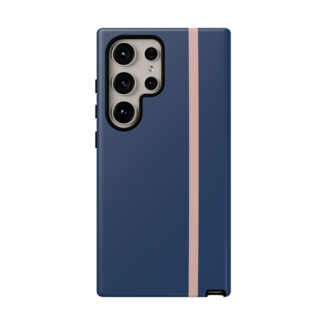 Tough Phone Case Navy Blue Orange Stripe iPhone 18 17 16 15 14 13 12 Pro Max Plus, Samsung Galaxy S26 S25 S24 Ultra Cute Preppy Sport - Studio40ParkLane