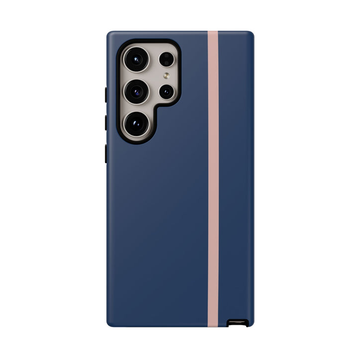 Tough Phone Case Navy Blue Orange Stripe iPhone 18 17 16 15 14 13 12 Pro Max Plus, Samsung Galaxy S26 S25 S24 Ultra Cute Preppy Sport - Studio40ParkLane