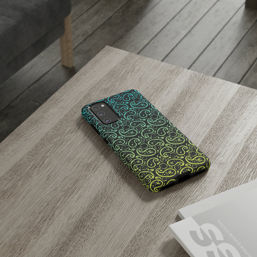 Cute Samsung Phone Case | Aesthetic Samsung Phone Case | Paisley Blue Yellow Black | Galaxy S23, S22, S21, S20 | Luxury Double Layer | Cool - Studio40ParkLane