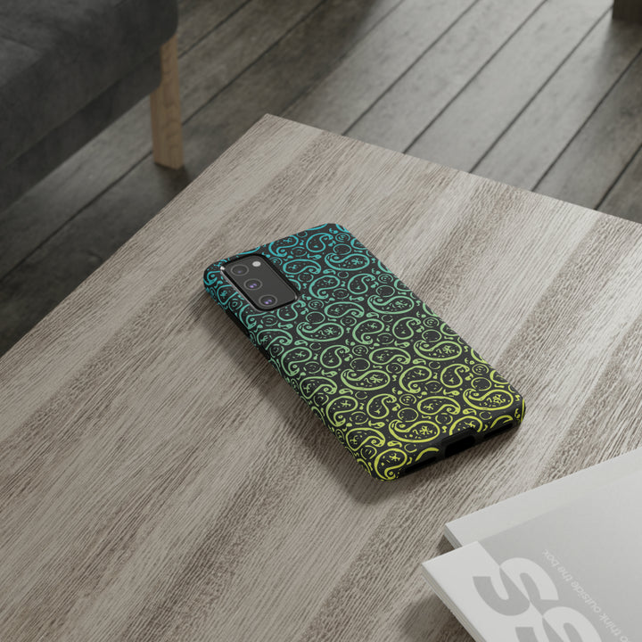 Cute Samsung Phone Case | Aesthetic Samsung Phone Case | Paisley Blue Yellow Black | Galaxy S23, S22, S21, S20 | Luxury Double Layer | Cool - Studio40ParkLane