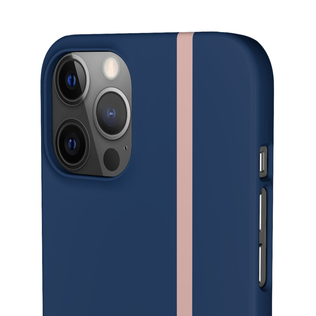 Sleek Navy Blue Pink Stripe Snap Phone Case for iPhone 18 17 16 15 14 13 Pro Max, Samsung Galaxy S26 S25 Ultra Lightweight Cute Phone Case - Studio40ParkLane