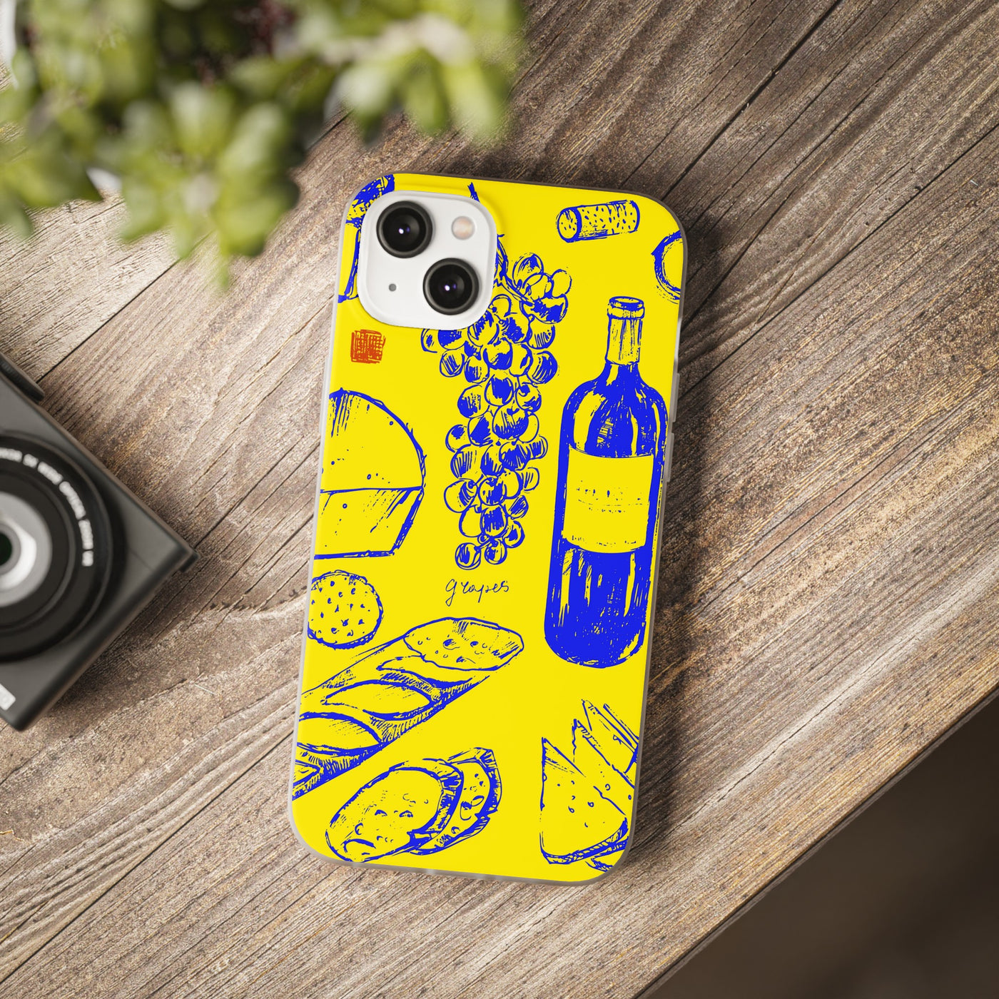 Cute Flexi Phone Cases, French Food Wine Yellow Blue, Compatible with Samsung Galaxy S23, Samsung S22, Samsung S21, Samsung S20, Galaxy S20 Ultra