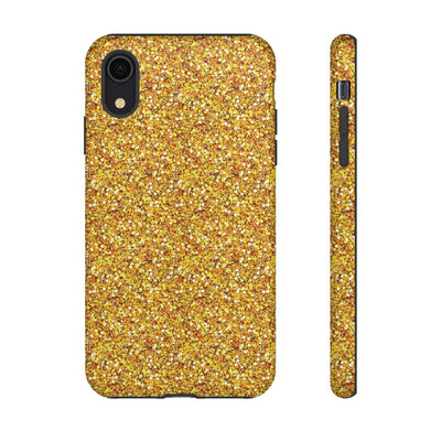 Chic Gold Faux Play on Glitter Effect Cute Phone Case, for IPhone 16 pro Max | Iphone 15, Iphone 14, IPhone 13 Case, 11 8 7, Samsung Galaxy S24, S23, S22, S21, 2 Layer Protection