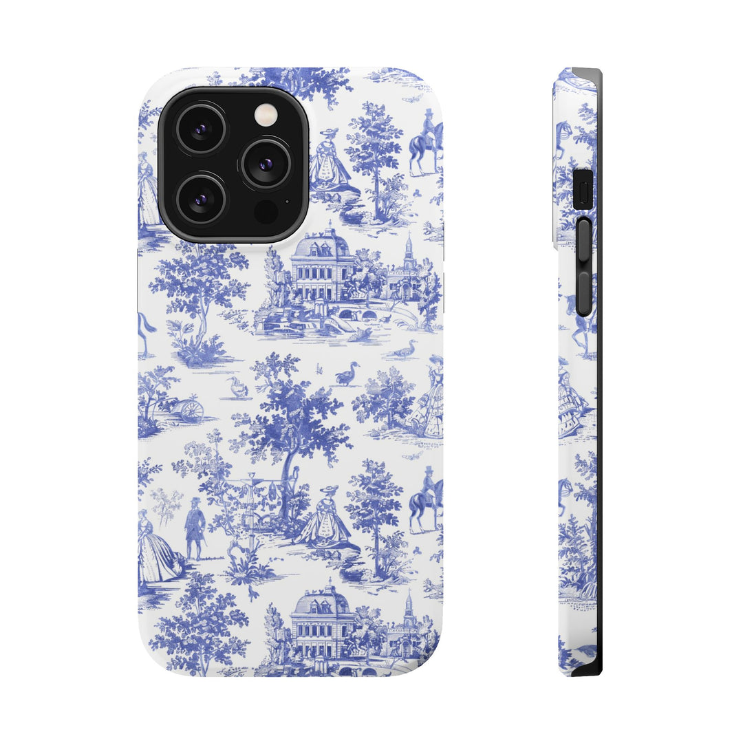 Blue Toile Magnetic Impact-Resistant Cute Phone Case for Iphone 16, iPhone 15 Pro Max Plus 14, 13, 12, 11 Gift for her - Studio40ParkLane