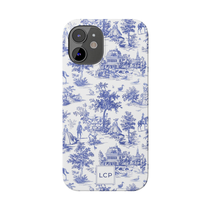 Slim Personalized Slim Blue Vintage French Toile Cute Phone Cases for Iphone 16 Pro Max | iPhone 15 Case | iPhone 15 Pro Max Case, Iphone 14, Iphone 14 Pro Max, Iphone 13 12 11 8 7 - Studio40ParkLane