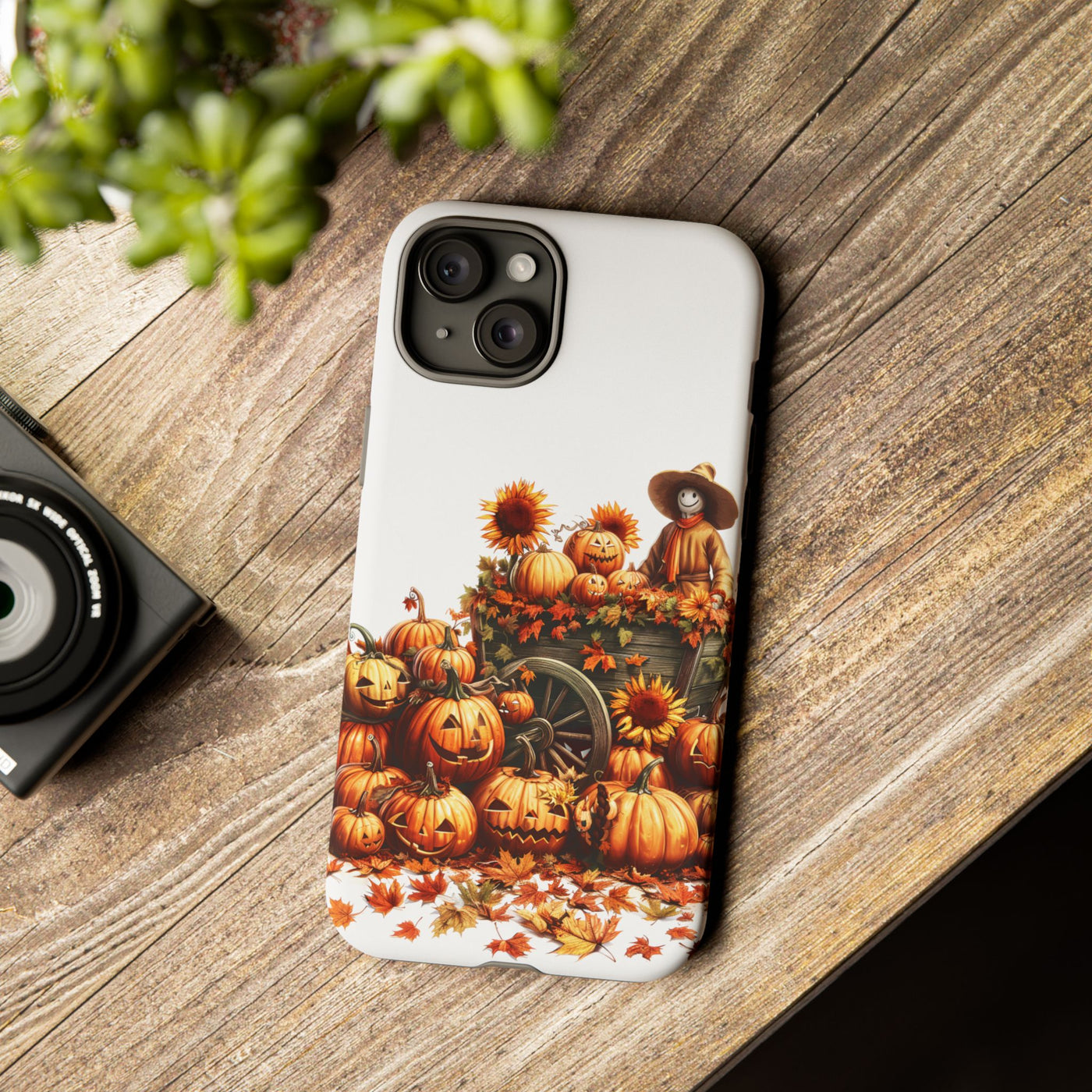 Impact Resistant, Fall Leaves Scarecrow, Cute Phone Cases for Samsung S24, S23, S22, S21, IPhone 15 pro Iphone 14 pro Iphone 13 IPhone 12 Iphone 11