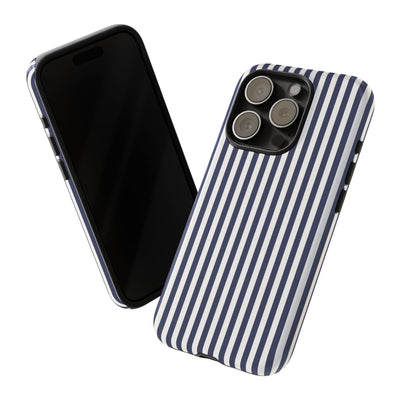 Tough Premium Navy Blue Stripes Phone Case Gift for Her - For Apple iPhone 16 Pro Max 16e iPhone 15 Pro iPhone Iphone 14 Plus 13 Pro 12 SE XR - Studio40ParkLane