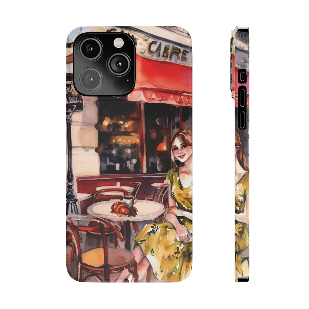 Slim Cute Phone Cases for Iphone - | iPhone 15 Case | iPhone 15 Pro Max Case, Iphone 14 Case, Iphone 14 Pro Max, Iphone 13, Paris Cafe Coffee Croissant - Studio40ParkLane