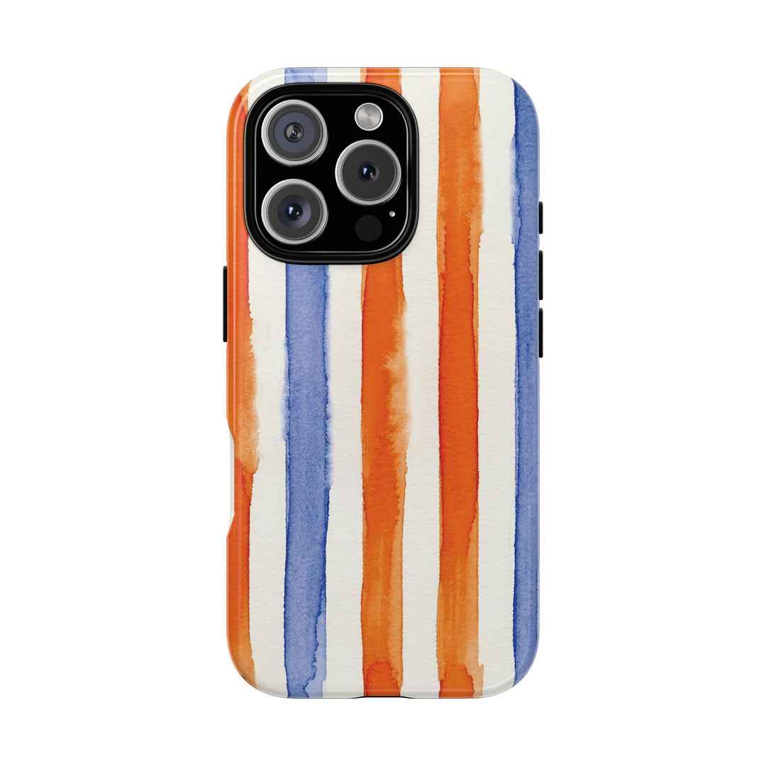 Tough Cute Blue Orange Stripes Phone Case, for IPhone 17 Pro Max | Iphone 17 Air, Iphone 16, IPhone 15, 14 13 12, Samsung Galaxy S26, S25, S24, S23 - Studio40ParkLane