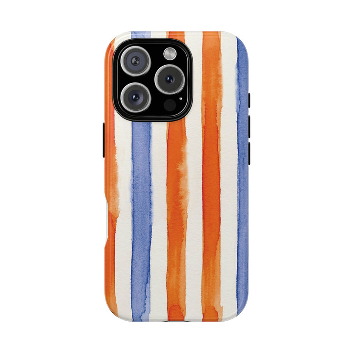 Tough Cute Blue Orange Stripes Phone Case, for IPhone 17 Pro Max | Iphone 17 Air, Iphone 16, IPhone 15, 14 13 12, Samsung Galaxy S26, S25, S24, S23 - Studio40ParkLane
