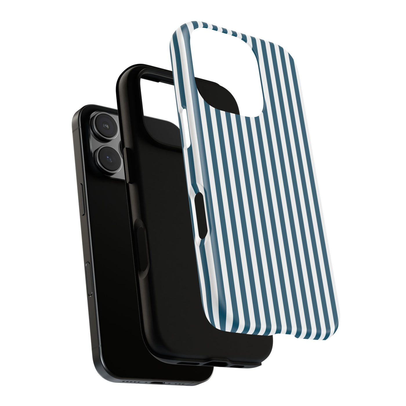 Tough Premium Teal Blue Stripes Phone Case Gift for Her - For Apple iPhone 16 Pro Max 16e iPhone 15 Pro iPhone Iphone 14 Plus 13 Pro 12 SE XR - Studio40ParkLane