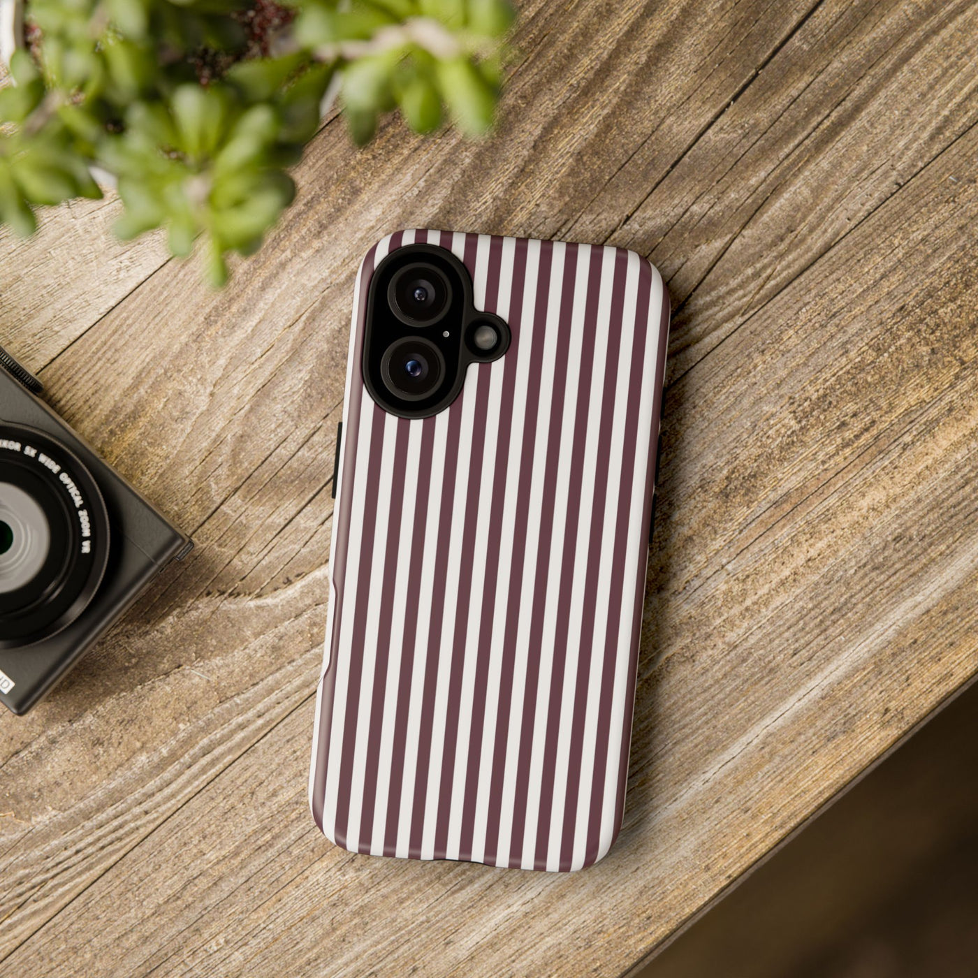 Tough Premium Burgundy Stripes Phone Case Gift for Her - For Apple iPhone 16 Pro Max 16e iPhone 15 Pro iPhone Iphone 14 Plus 13 Pro 12 SE XR - Studio40ParkLane