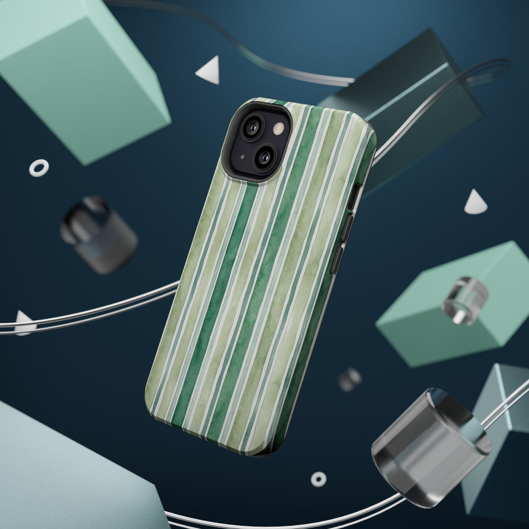 Aesthetic Tough Magsafe Green Stripes Watercolor Phone Case - For iPhone 17 Pro Max iPhone 16 Pro iPhone 15 Iphone 14 Plus 13 Pro 12 11 10 - Studio40ParkLane