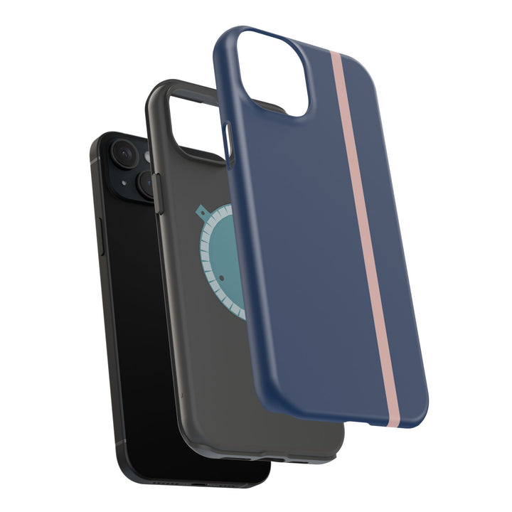 MagSafe Navy Blue Blush Pink Stripe Tough Phone Case iPhone 18 17 16 15 14 13 Pro Max Samsung Galaxy S26 Dual Layer Modern Luxury Cover - Studio40ParkLane