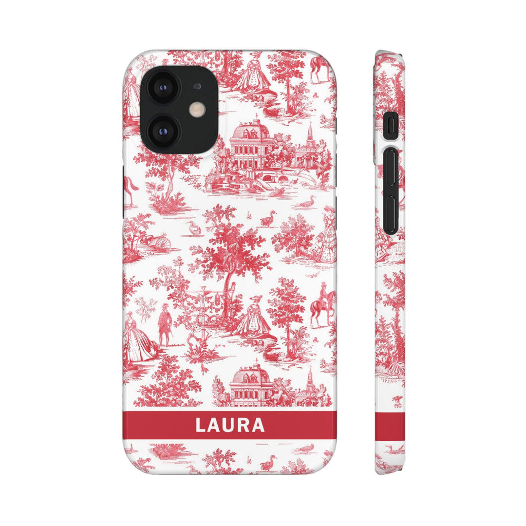 Snap French Toile Personalized Initial Custom Gift for Her Cute Phone Cases for Samsung S24, S23, S22, S21, S20, Plus and Ultra and Iphone, 16, 15, 14, 13, 12, 11. 10 - Studio40ParkLane