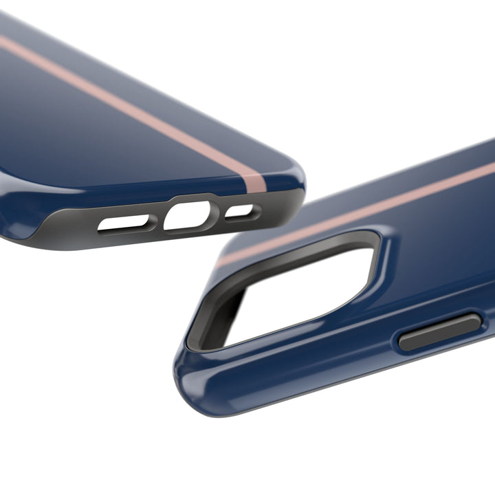 MagSafe Navy Blue Blush Pink Stripe Tough Phone Case iPhone 18 17 16 15 14 13 Pro Max Samsung Galaxy S26 Dual Layer Modern Luxury Cover - Studio40ParkLane