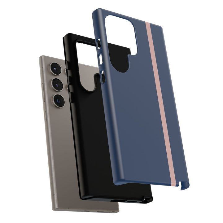 Tough Phone Case Navy Blue Orange Stripe iPhone 18 17 16 15 14 13 12 Pro Max Plus, Samsung Galaxy S26 S25 S24 Ultra Cute Preppy Sport - Studio40ParkLane