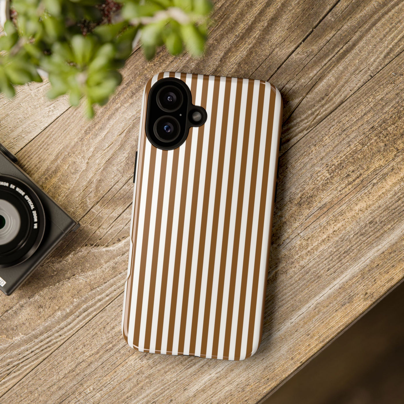 Tough Premium Mocca Brown Stripes Phone Case Gift for Her - For Apple iPhone 16 Pro Max 16e iPhone 15 Pro iPhone Iphone 14 Plus 13 Pro 12 SE XR - Studio40ParkLane