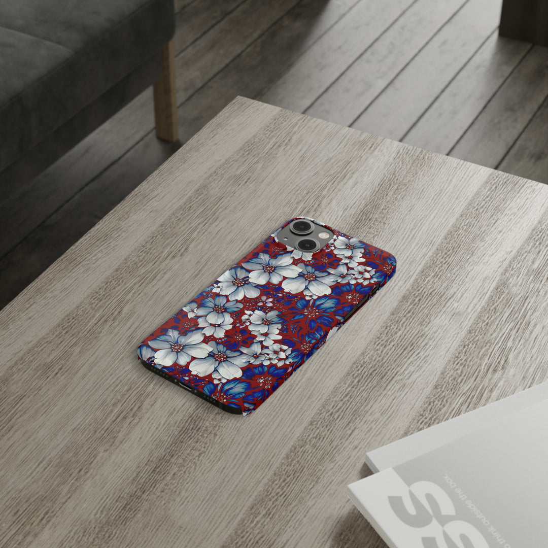 Slim Cute Phone Cases for Iphone - | iPhone 15 Case | iPhone 15 Pro Max Case, Iphone 14 Case, Iphone 14 Pro Max, Iphone 13, Red Blue Flowers - Studio40ParkLane