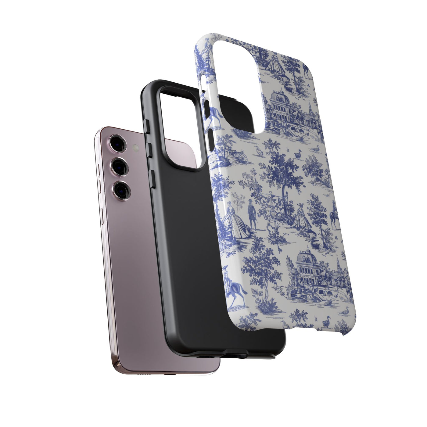 Premium Tough Blue French Toile Gift for Her Cute Phone Cases for Samsung and Iphone, 16, 15, 14, S24, S23, S22, S21, S20, Plus, Ultra, Pro