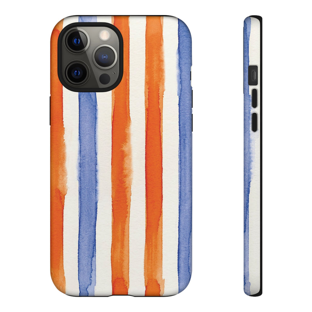 Tough Cute Blue Orange Stripes Phone Case, for IPhone 17 Pro Max | Iphone 17 Air, Iphone 16, IPhone 15, 14 13 12, Samsung Galaxy S26, S25, S24, S23 - Studio40ParkLane