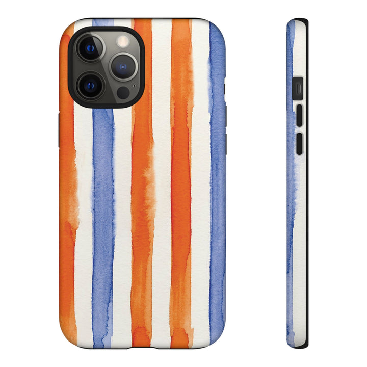 Tough Cute Blue Orange Stripes Phone Case, for IPhone 17 Pro Max | Iphone 17 Air, Iphone 16, IPhone 15, 14 13 12, Samsung Galaxy S26, S25, S24, S23 - Studio40ParkLane