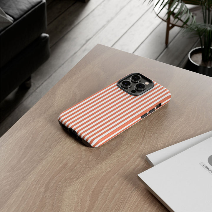 Tough Premium Peach Stripes Phone Case Gift for Her - For Apple iPhone 16 Pro Max 16e iPhone 15 Pro iPhone Iphone 14 Plus 13 Pro 12 SE XR - Studio40ParkLane