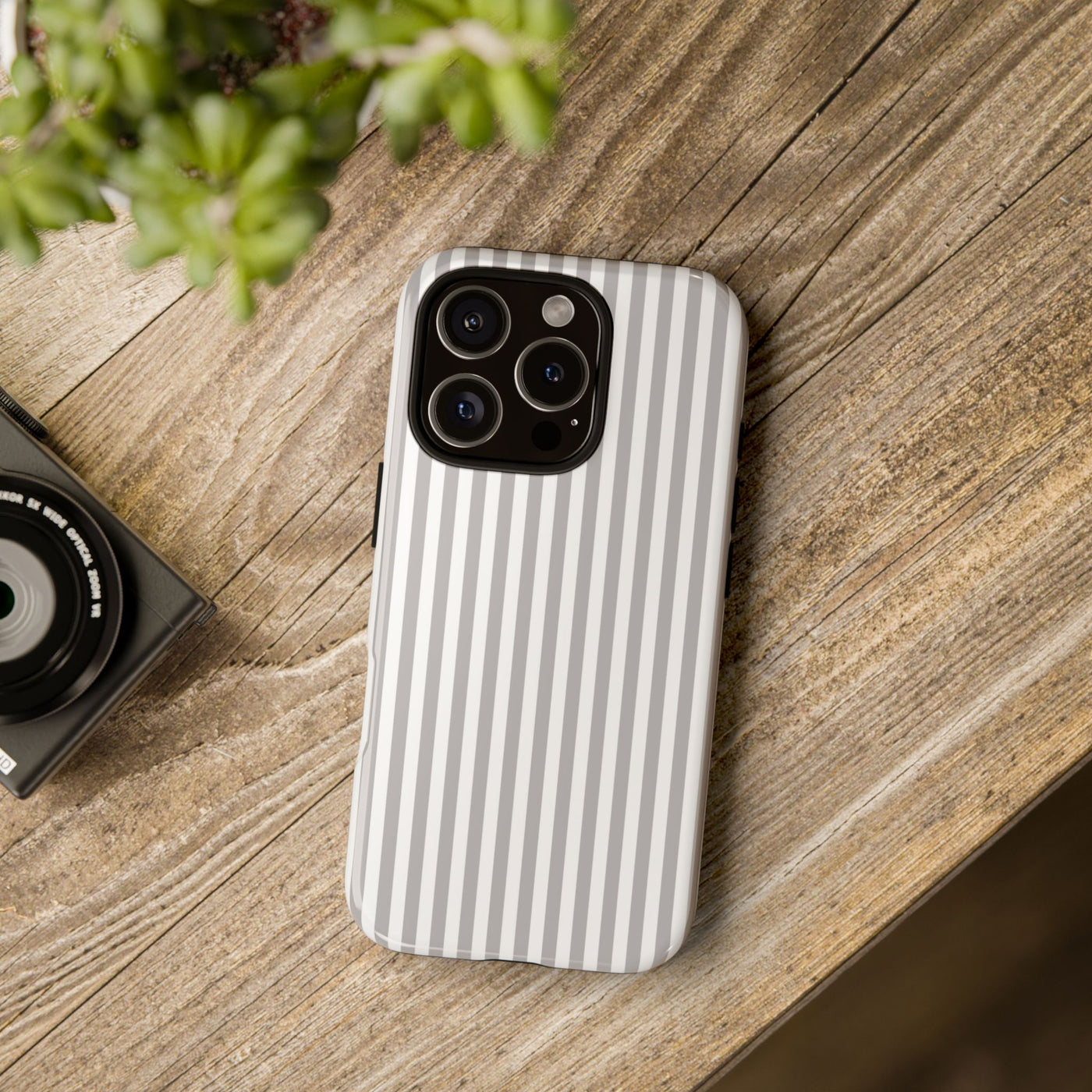 Tough Premium Ash Grey Stripes Phone Case Gift for Her - For Apple iPhone 16 Pro Max 16e iPhone 15 Pro iPhone Iphone 14 Plus 13 Pro 12 SE XR - Studio40ParkLane