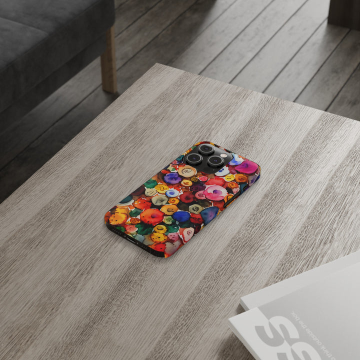 Slim Cute Phone Cases for Iphone | iPhone 15 Case | iPhone 15 Pro Max Case, Iphone 14, Iphone 14 Pro Max, Iphone 13, Colorful Buttons Abstract - Studio40ParkLane