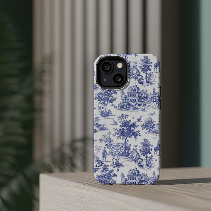 Blue Toile Magnetic Impact-Resistant Cute Phone Case for Iphone 16, iPhone 15 Pro Max Plus 14, 13, 12, 11 Gift for her - Studio40ParkLane