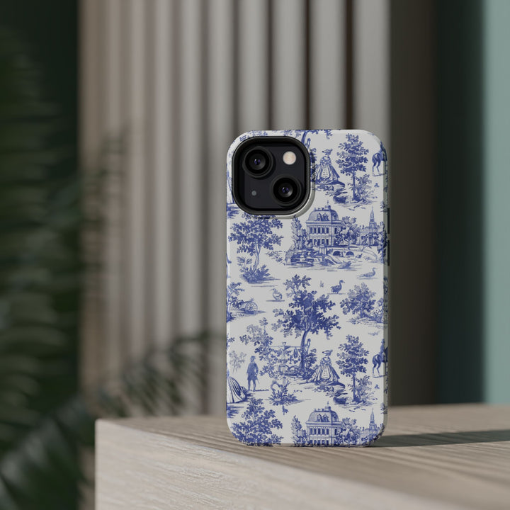 Blue Toile Magnetic Impact-Resistant Cute Phone Case for Iphone 16, iPhone 15 Pro Max Plus 14, 13, 12, 11 Gift for her - Studio40ParkLane