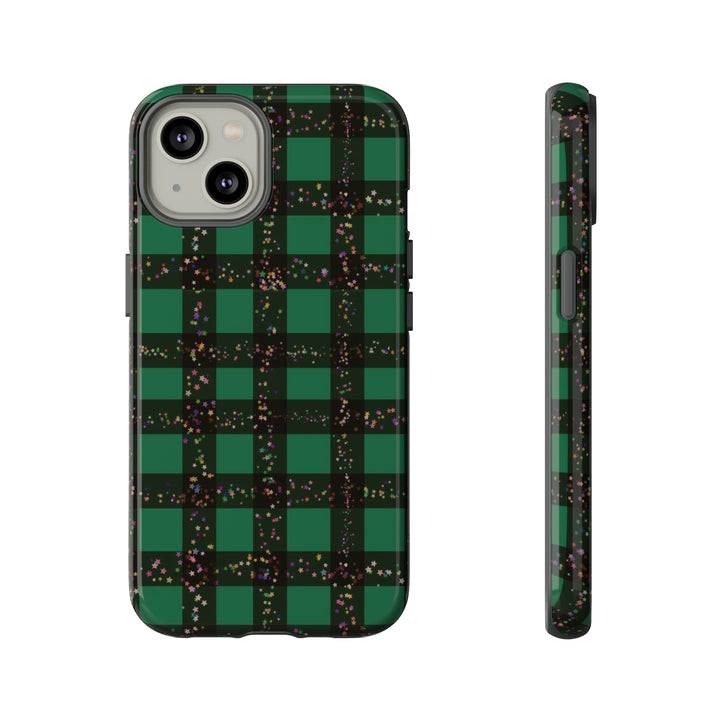 Cute IPhone Case | iPhone 15 Case | iPhone 15 Pro Max Case, Iphone 14 Case, Iphone 14 Pro Max Case IPhone Case for Art Lovers, Green Festive Plaid - Studio40ParkLane