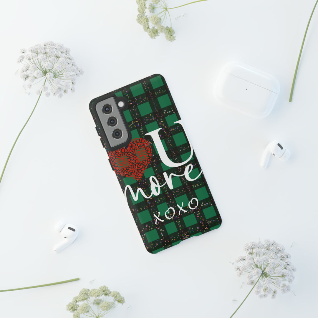 Cute Samsung Phone Cases, Designer Samsung Galaxy S23 Phone Case, Samsung S22 Case, Samsung S21 Case, Samsung S20 Case, Green Plaid Love You - Studio40ParkLane