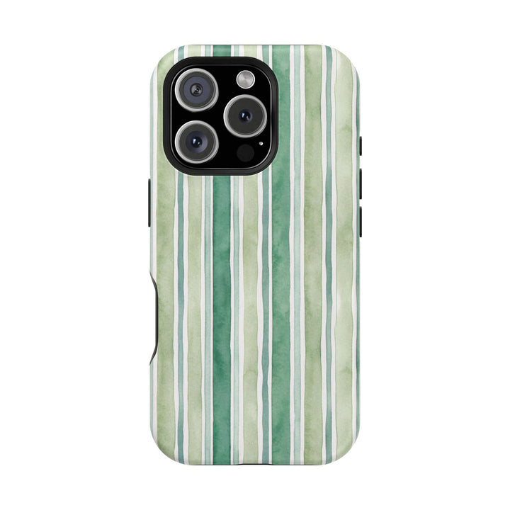 Aesthetic Tough Magsafe Green Stripes Watercolor Phone Case - For iPhone 17 Pro Max iPhone 16 Pro iPhone 15 Iphone 14 Plus 13 Pro 12 11 10 - Studio40ParkLane