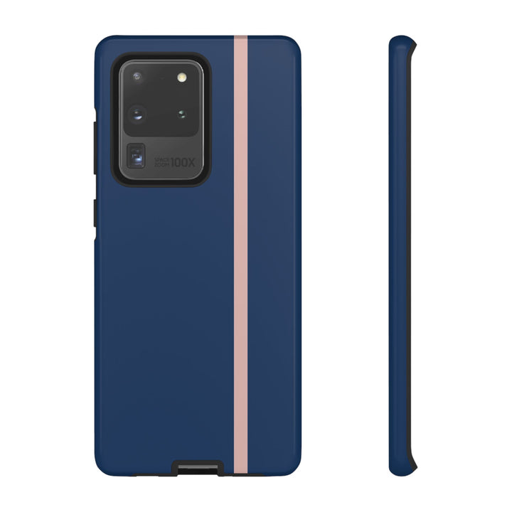 Tough Phone Case Navy Blue Orange Stripe iPhone 18 17 16 15 14 13 12 Pro Max Plus, Samsung Galaxy S26 S25 S24 Ultra Cute Preppy Sport - Studio40ParkLane