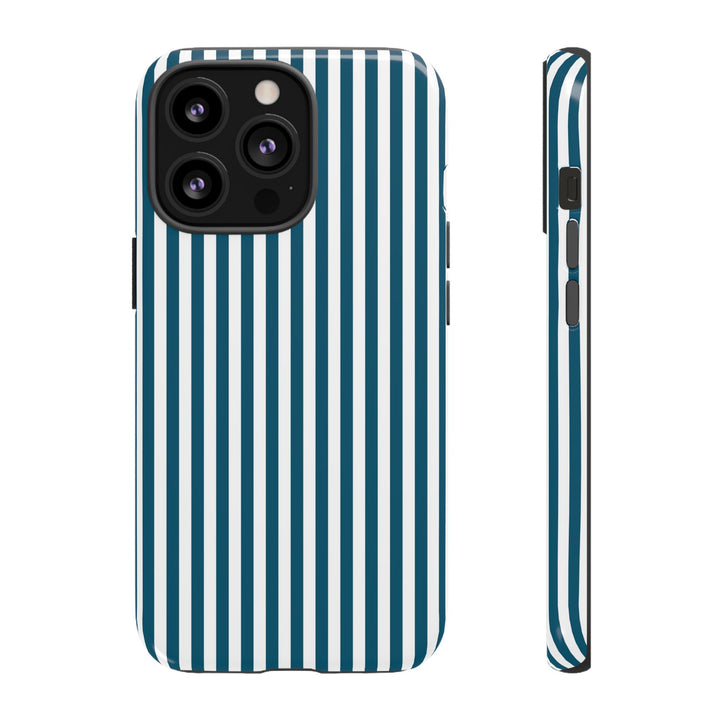 Tough Premium Teal Blue Stripes Phone Case Gift for Her - For Apple iPhone 16 Pro Max 16e iPhone 15 Pro iPhone Iphone 14 Plus 13 Pro 12 SE XR - Studio40ParkLane